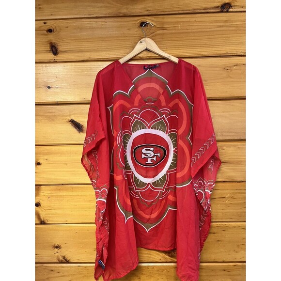 San Francisco 49ers NFL Team Apparel Little Earth Semi-Sheer Caftan Pancho - Picture 1 of 6